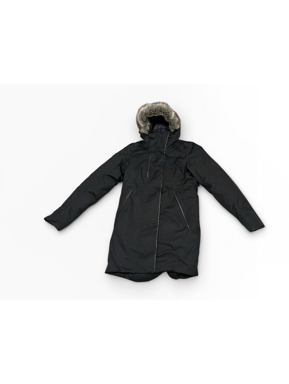 The North Face Coat Womens S Black Hooded Down Parka Faux Fur Pockets Warm